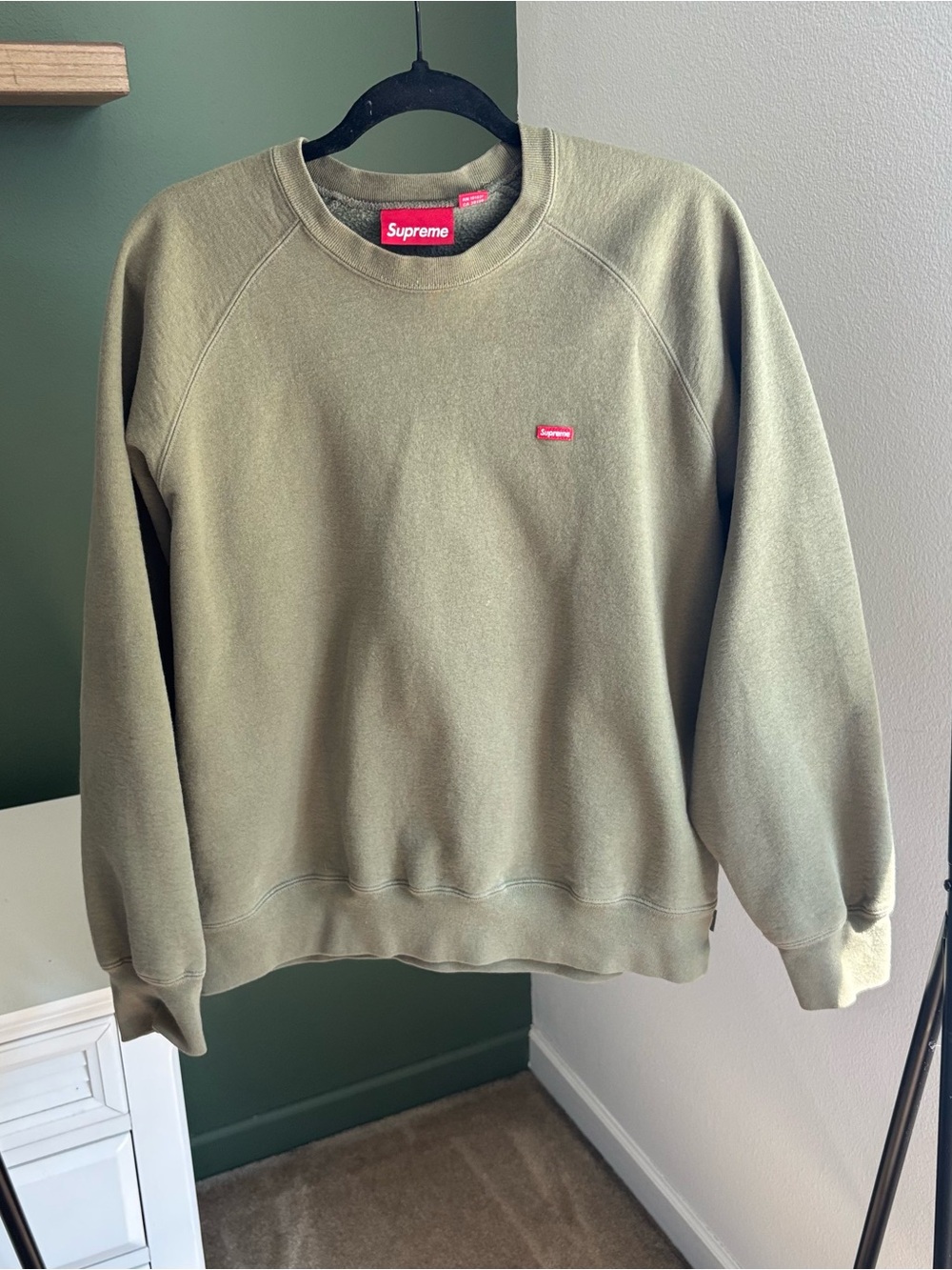 Supreme Olive Green Crewneck with Red Box Logo
